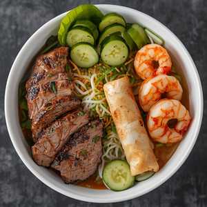 B1 Bún Đặc Biệt – thịt nướng, bò nướng, tôm xiên, chả giò